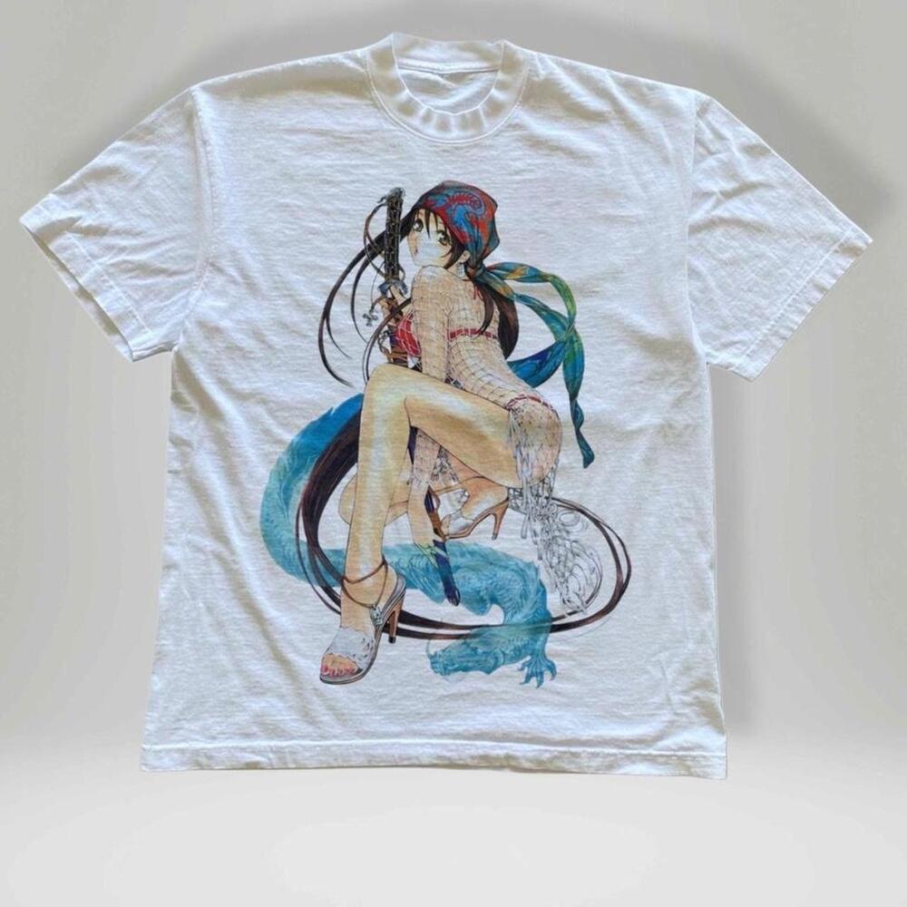 Style Anime Pin Up Girl Graphic Tee  Manga Art White T Shirt
